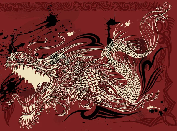 Dragon Doodle Esboço Tatuagem Vector — Vetor de Stock