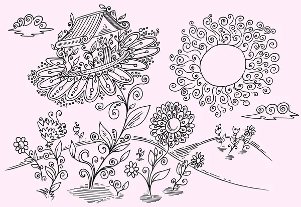 Doodle Flower Garden Vector Illustration Art — Stock Vector