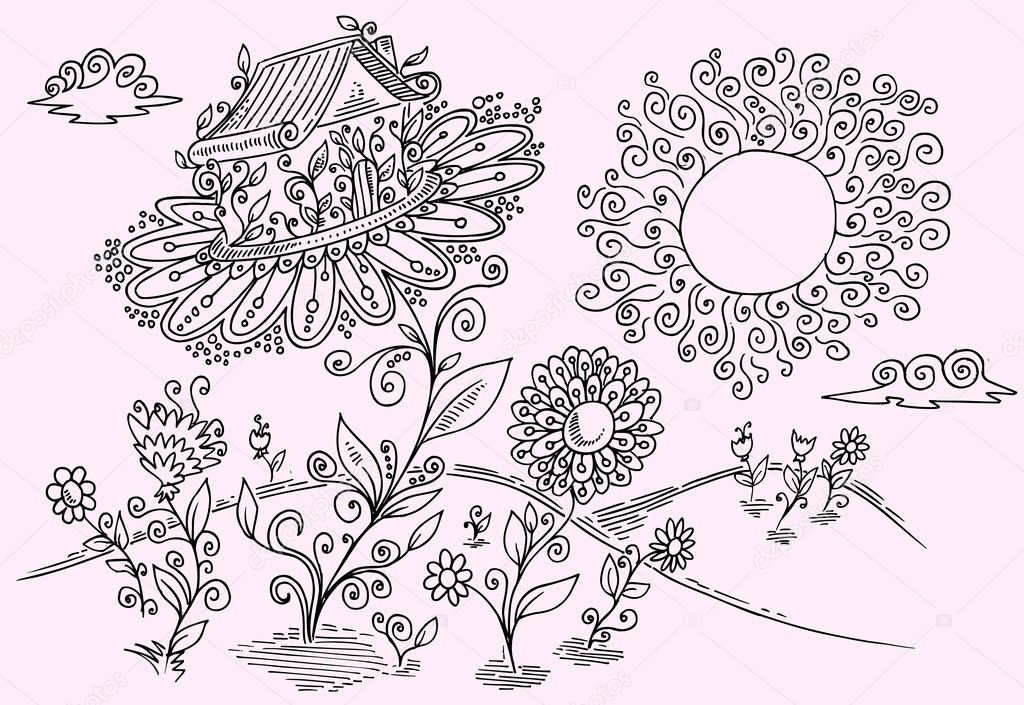 Doodle Flower Garden Vector Illustration Art — Stock Vector