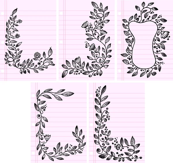 Schizzo Fiore Vitigni Telaio e Boarder Vector Set — Vettoriale Stock