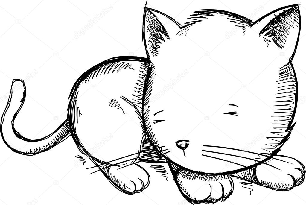Sketch Kitten Cat Vector Illustration Art