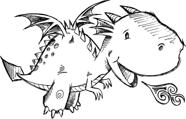 Şirin dragon sketch vektör sanat — Stok Vektör