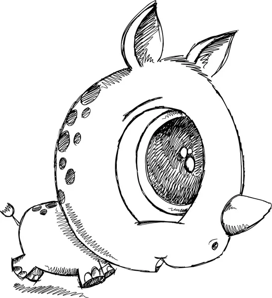 Croquis mignon Doodle Rhino Vector Art — Image vectorielle