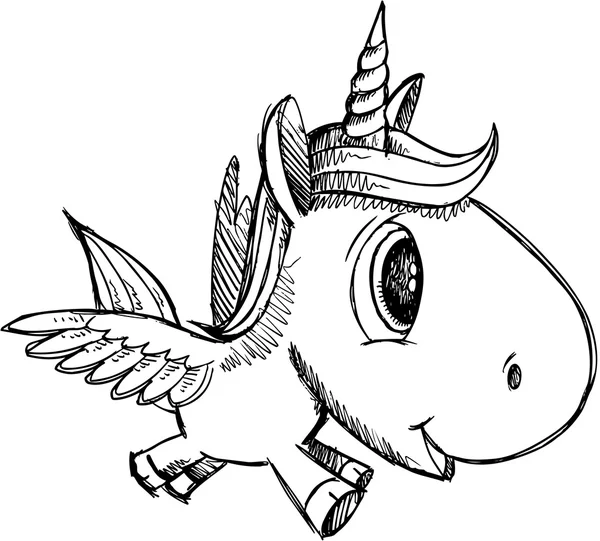 Skiss doodle unicorn pegasus alicorn konst — Stock vektor