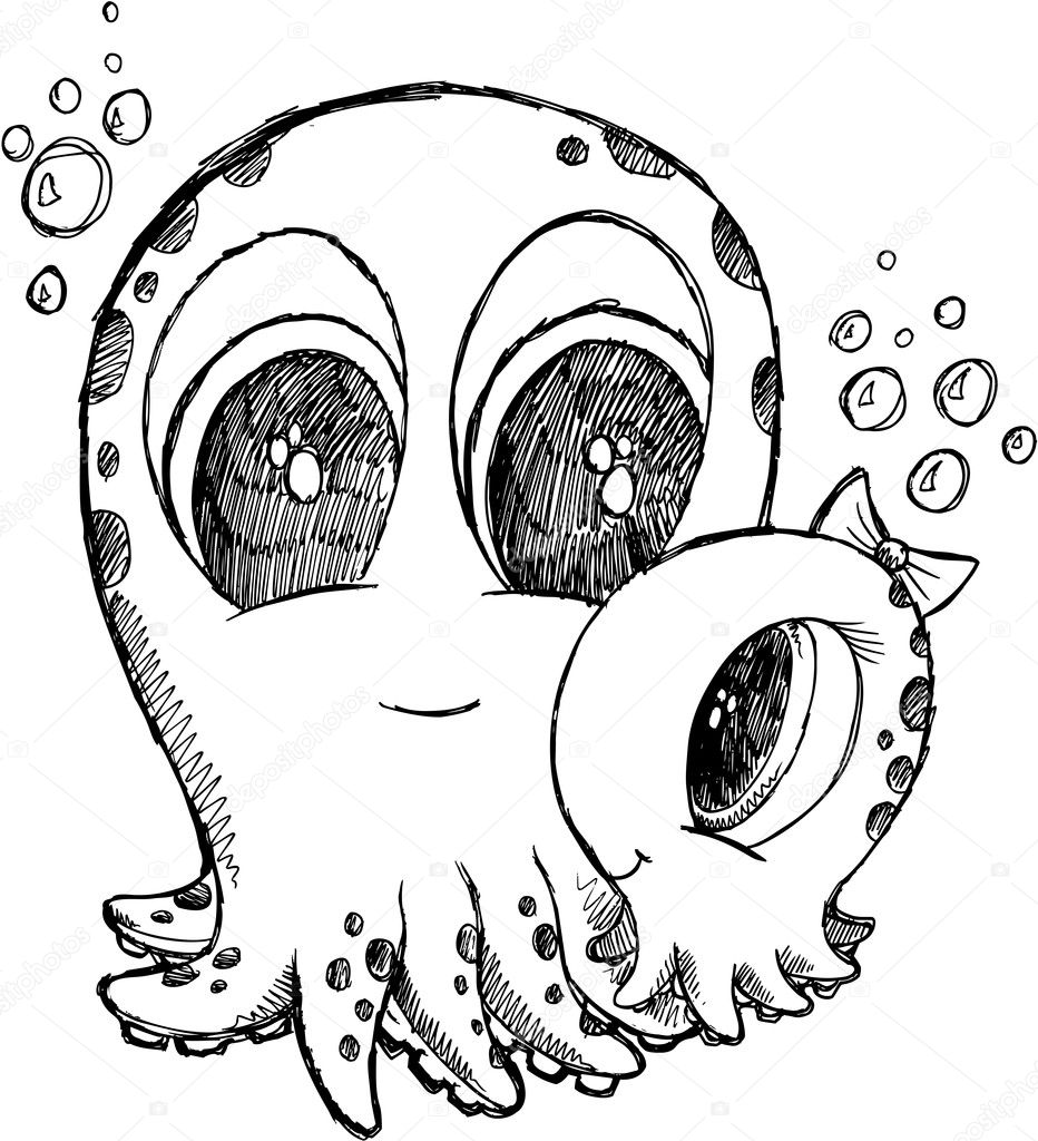 Cute Sketch Doodle Octopus Vector Art