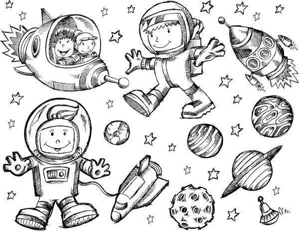 Outer space schets doodle vector set — Stockvector