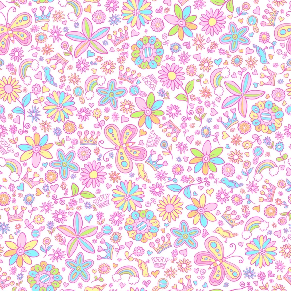 Springtime Flower Princess Seamless Pattern — Stock Vector