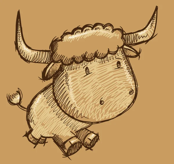 Bonito Bull Vaca Esboço Doodle Ilustração Vector Art — Vetor de Stock