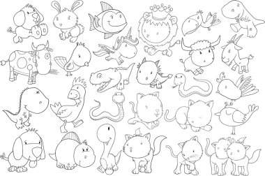 hayvan doodle çizim seti