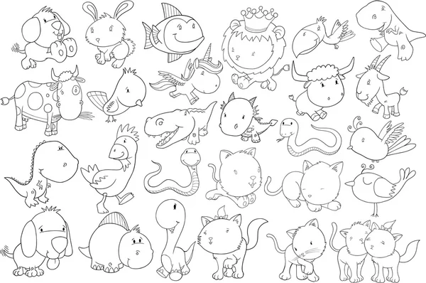 Animal Doodle Illustration Set — Stock Vector