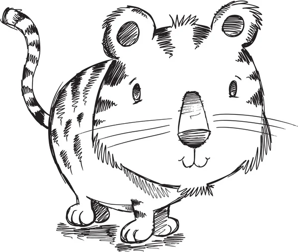 Tiger kattunge katt skiss doodle illustration konst — Stock vektor