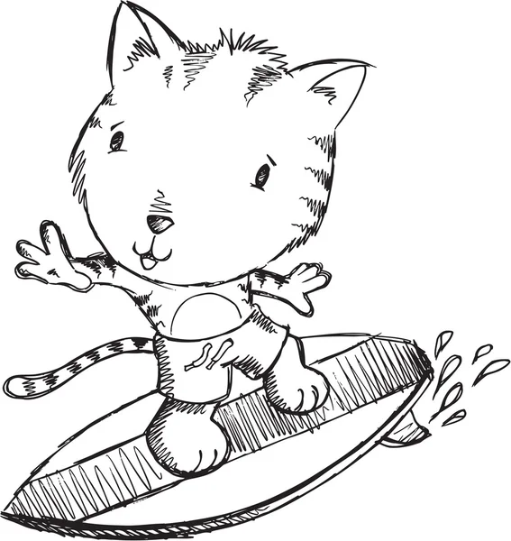 Sörfçü kaplan kedi kedi kroki doodle illüstrasyon sanat — Stok Vektör