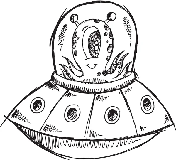 UFO Alien Sketch Doodle Ilustración Arte — Vector de stock