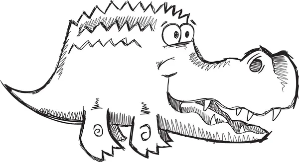 Doodle schizzo carino alligatore vettoriale illustrazione Art — Vettoriale Stock