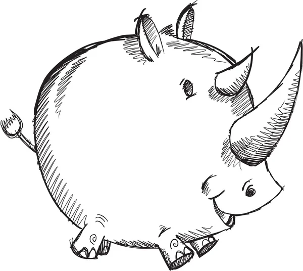 Illustrazione vettoriale Doodle Sketch Safari Rhino Art — Vettoriale Stock