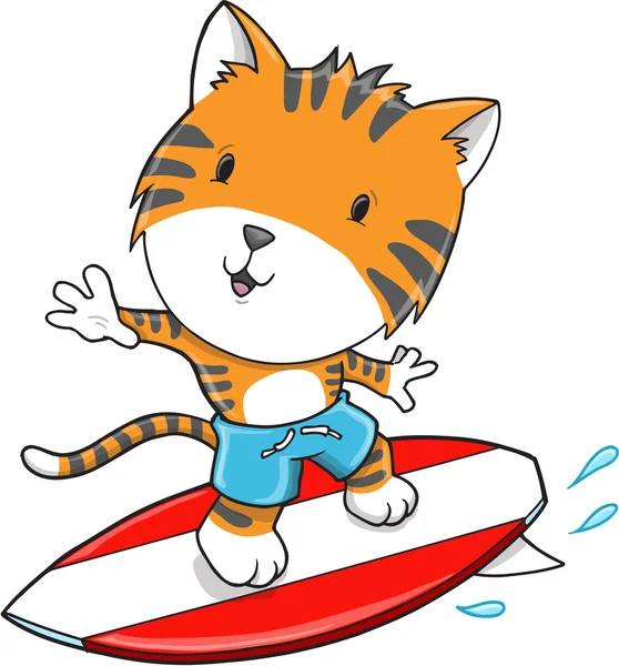 Surfen tijger vector illustratie kunst — Stockvector