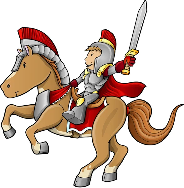 Héroe Caballero Guerrero en caballo Vector Ilustración — Archivo Imágenes Vectoriales