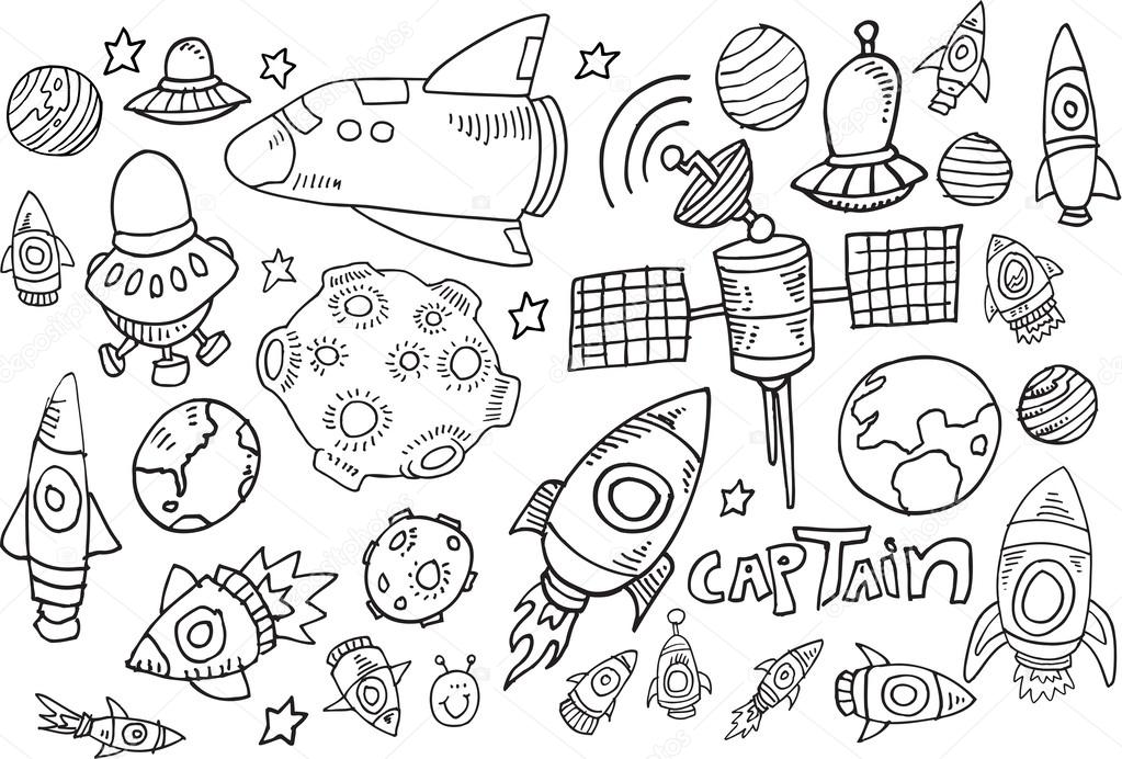 Outer Space Doodle Sketch Vector Illustration Set