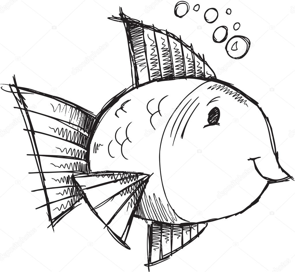 Cute Fish Sketch Doodle Illustration Vector Art Stock Vector, Royalty