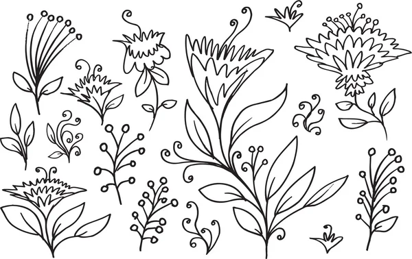 Doodle schets bloemen lente vector set — Stockvector