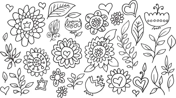 Doodle Skizze Blumen Frühling Vektor-Set — Stockvektor