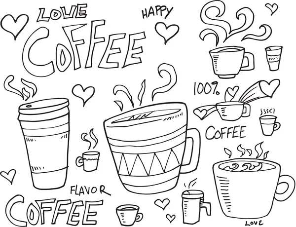 Kaffee Doodle Skizze Illustration Vektor-Set — Stockvektor