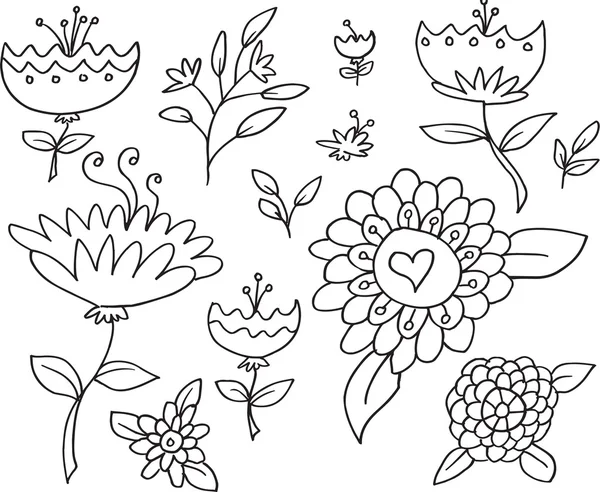 Doodle Bosquejo Flores Primavera Vector Set — Vector de stock