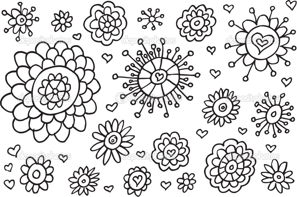 Doodle Sketch Flowers Spring Vector Set