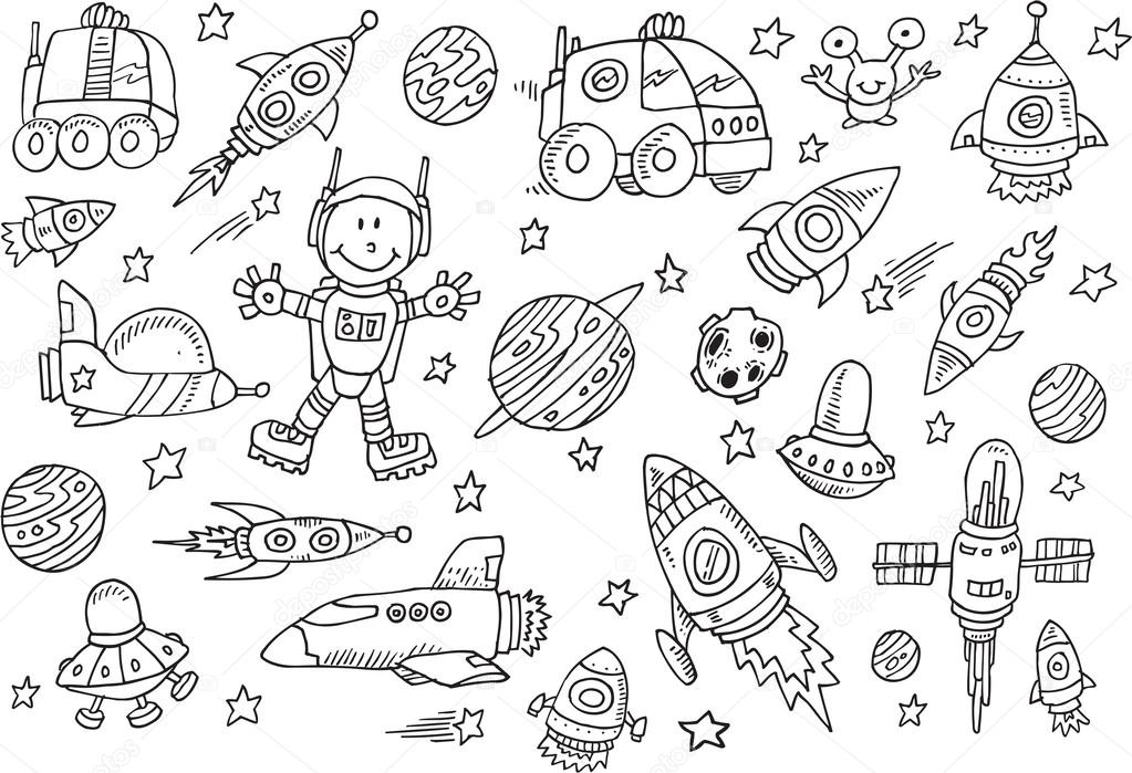 Cute Space Sketch Doodle Vector Set