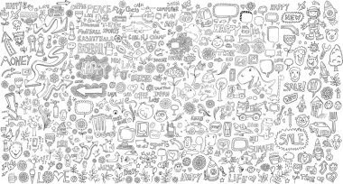 Mega doodle tasarım öğeleri kümesi vektör