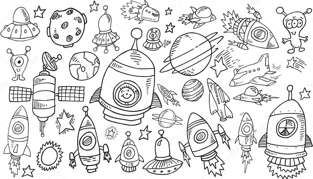 Outer Space Sketch Doodle Vector Set