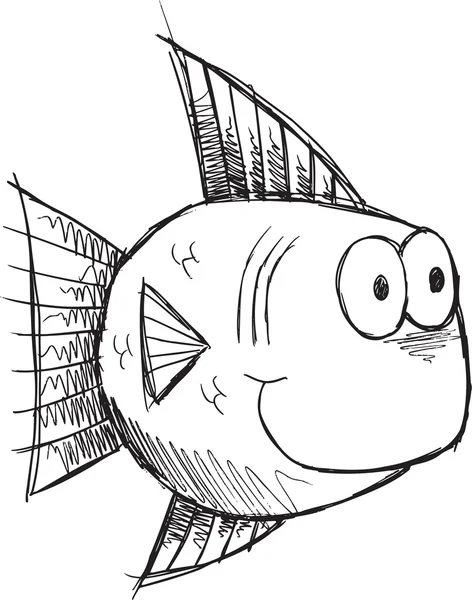 Croquis mignon Doodle Fish Vector Illustration Art — Image vectorielle