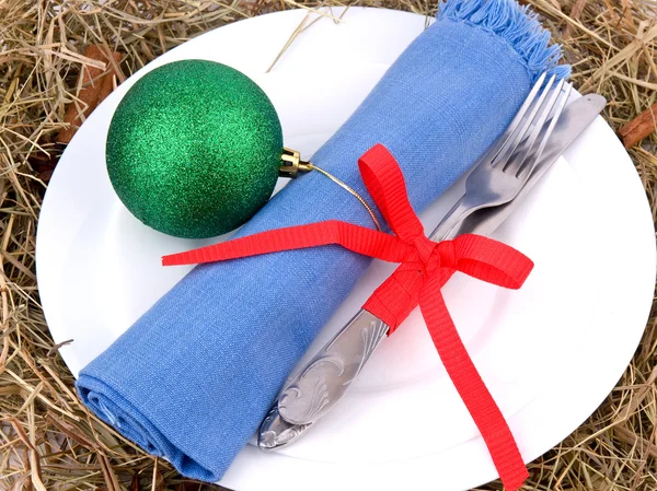 Christmas table setting on white — Stock Photo, Image