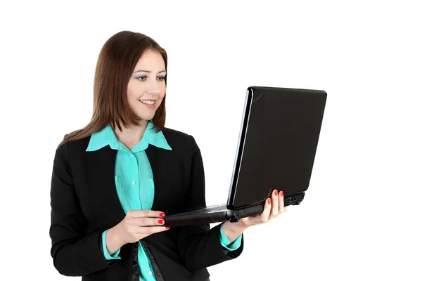 Молодая деловая женщина с ноутбуком — стоковое фото