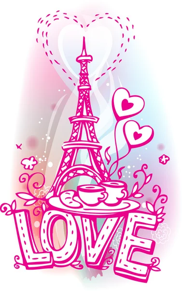 Tour Eiffel, café et croissant — Image vectorielle