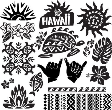 Hawaii Set in black and white clipart