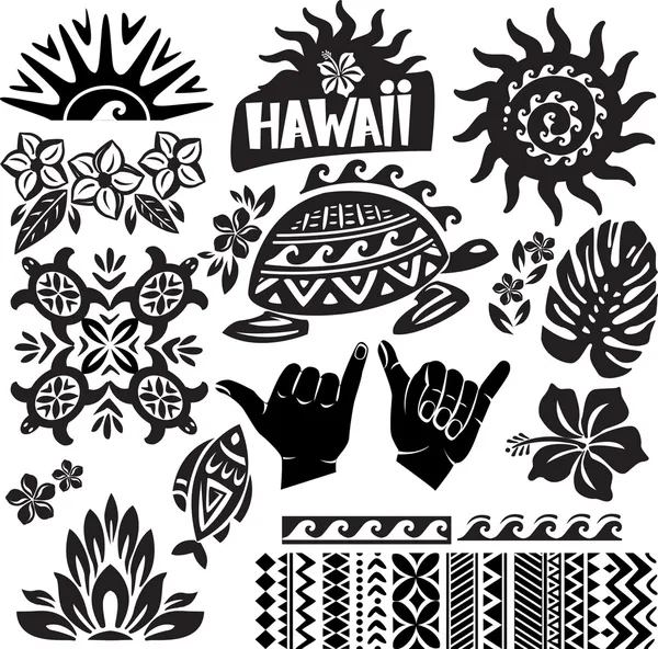 Hawaï Set en noir et blanc — Image vectorielle