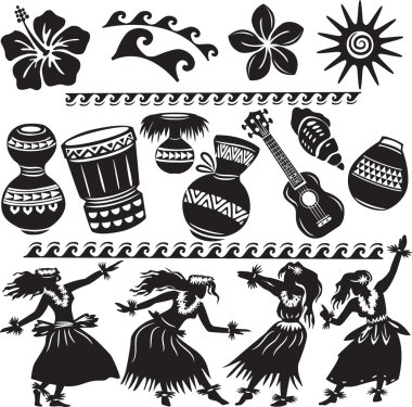 Hawaii dansçılar ve müzik aletleri