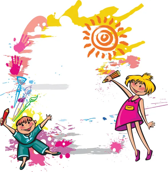 Banner colorido con dibujo de niños — Vector de stock