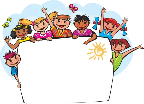 çocuklar afiş arkasında