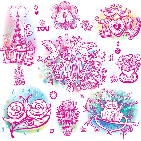 Set of hand drawn love sketchy — Stock Vector