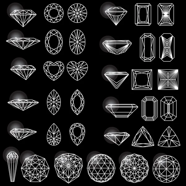 Set of variously shaped diamonds — Stock Vector