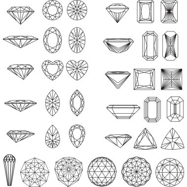 Set of shapes of diamond in wireframe