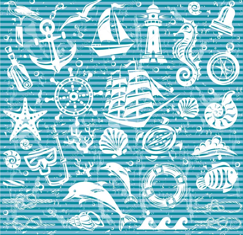 Nautical and sea icons set 
