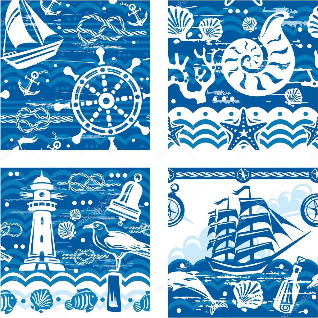 Seampless patterns with Nautical and sea symbols
