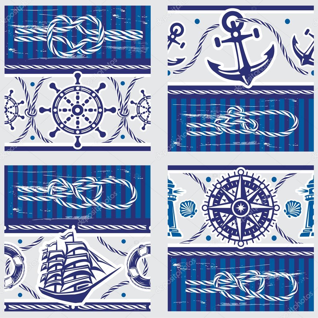 Seampless patterns with Nautical symbols and  marine knots