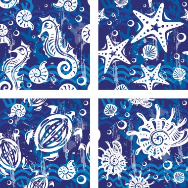 Seampless patterns with sea symbols clipart