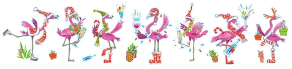 Flamingolar Noel Partisi Yeni Yıl Şablonu — Stok Vektör