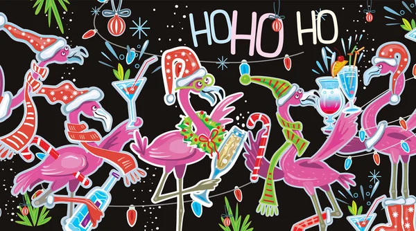 Festa Natal Flamingo Modelo Para Ano Novo — Vetor de Stock