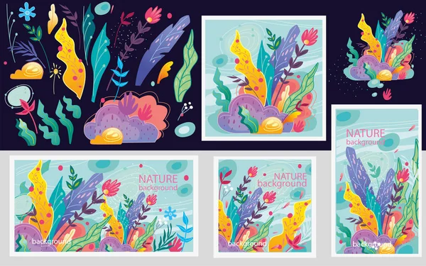 Conjunto Ilustrações Vetoriais Abstratas Florais Estilo Moderno Moderno — Vetor de Stock